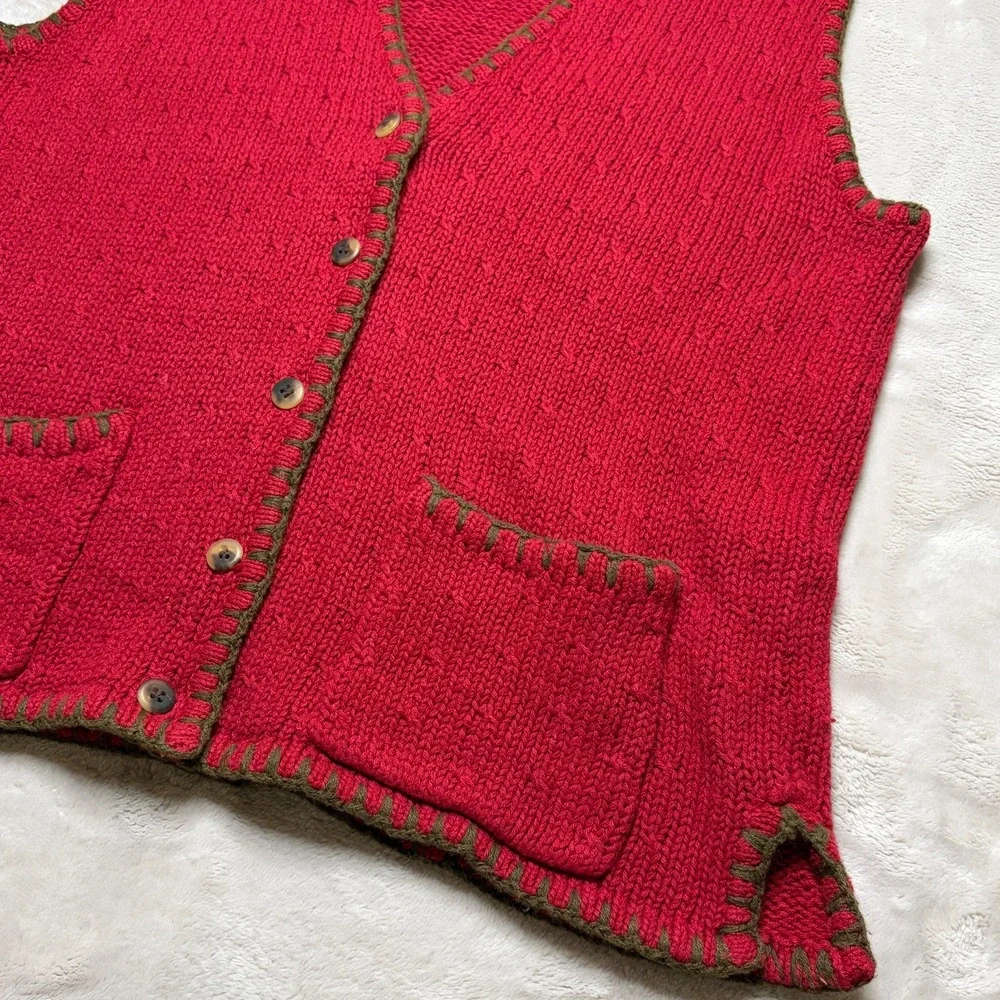 Vtg 90s Portraits By Northern Isles Hand Embroidered Sweater Vest Womens S/M Red